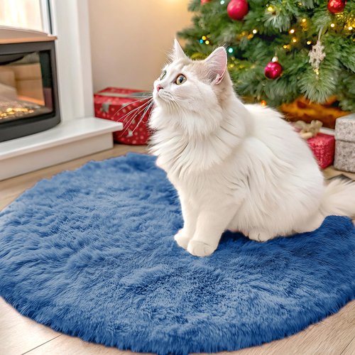OLANLY Blue Round Rugs for Bedroom - Machine Washable, 2 ft Circle Area Rugs for Living Room, Soft and Fluffy Shaggy Carpet for Teen Girl and Boys, Nursery Rooms, Dorms, Home Decor Aesthetic