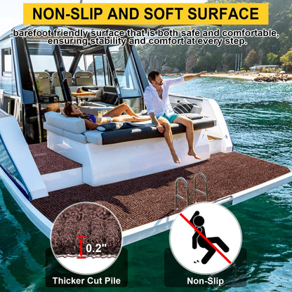 Grefinity Marine Carpet,6 FT x 14 FT Brown Indoor Outdoor Carpet 0.2" Thick Boat Carpet with Water-Proof TPE Backing, Non-Slide Outdoor Marine Carpet Roll for Home, Patio, Porch, Deck