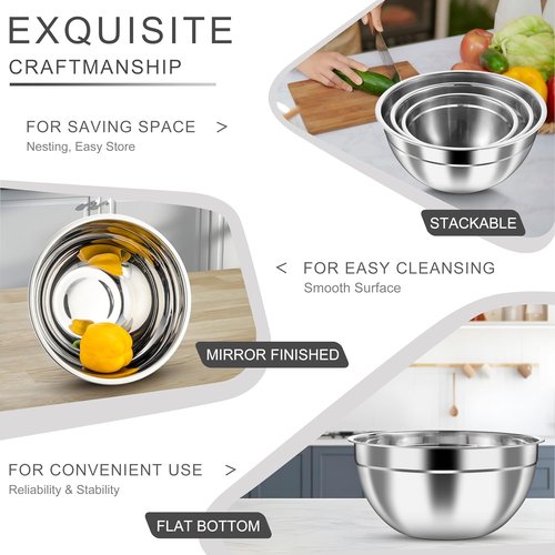 HaWare Mixing Bowls - 6-Piece Stainless Steel Set with Airtight Lids | Stackable Design, Black, 4.6QT, 3QT, 1.5QT