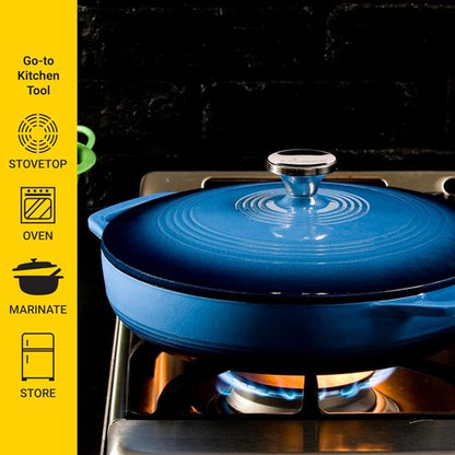 Lodge Essential Enamel Braiser - Induction-Safe & PFAS-Free Cookware - 3.5 Quart, Caribbean Blue