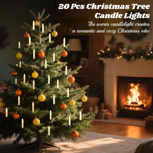 Lewondr LED Christmas Tree Candle Lights - 20 Flameless Clips with Remote & Timer | Beige Holiday Ornaments