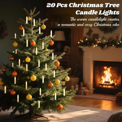 Lewondr LED Christmas Tree Candle Lights - 20 Flameless Clips with Remote & Timer | Beige Holiday Ornaments