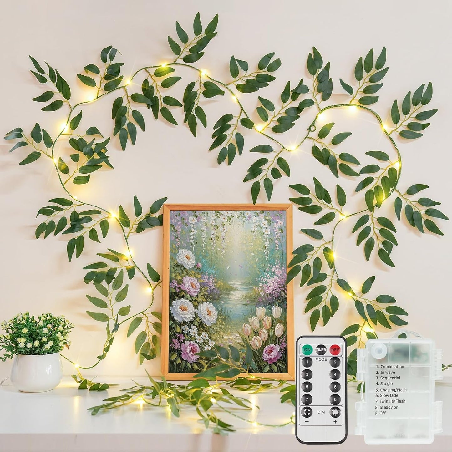 Suddus Willow Vine Fairy Lights - 12ft 40 LED Battery Operated String Lights with Remote | Warm White Decor for Bedroom, Garden, Party, Wedding