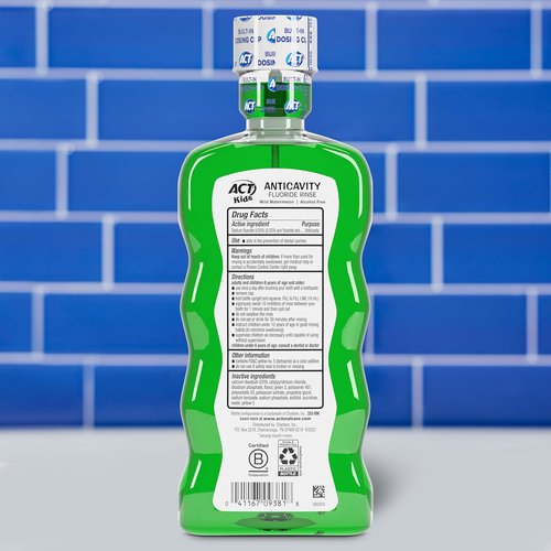 ACT Kids Anticavity Fluoride Rinse - Wild Watermelon Flavor | 16.9 fl. oz. with Accurate Dosing Cup