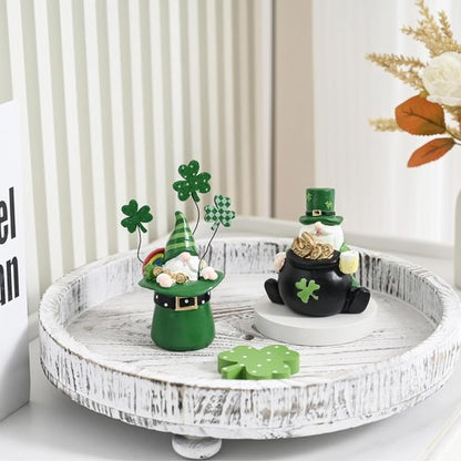AOMOONOA St. Patrick’s Day Gnomes - 2Pcs Resin Leprechaun Figurines with Coins & Clover for Festive Decor