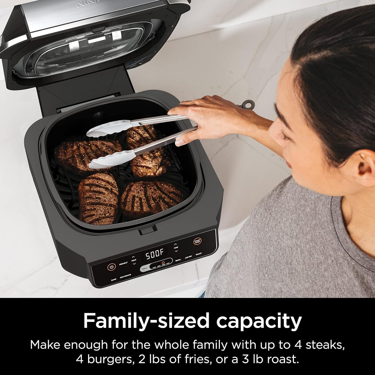 Ninja EG201 Foodi 6-in-1 Indoor Grill - Air Fry, Roast, Bake & Broil - Dishwasher Safe, Black/Silver