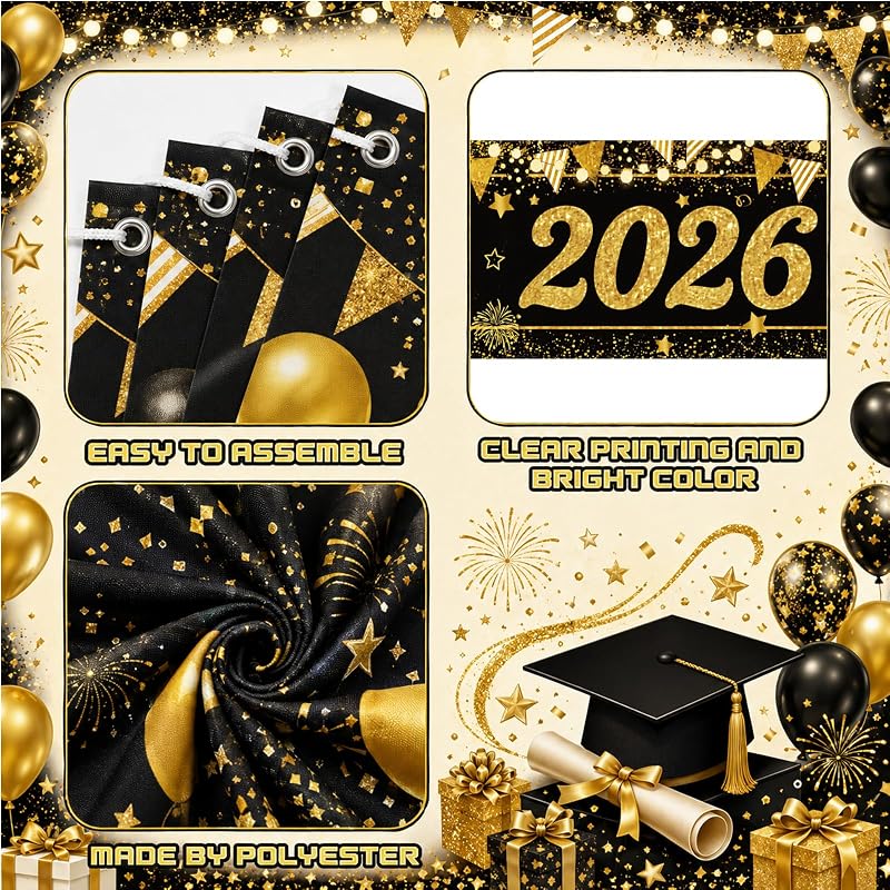 HOCO 2026 Welcome Banner Set - Black & Gold Porch Signs, 3-Piece Yard Decor for Homecoming