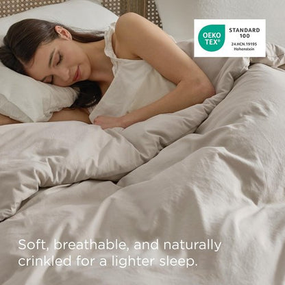 Bedsure Duvet Cover - Extra Soft Prewashed Cotton-Like Polyester, Full Size 80x90 Inches, Linen