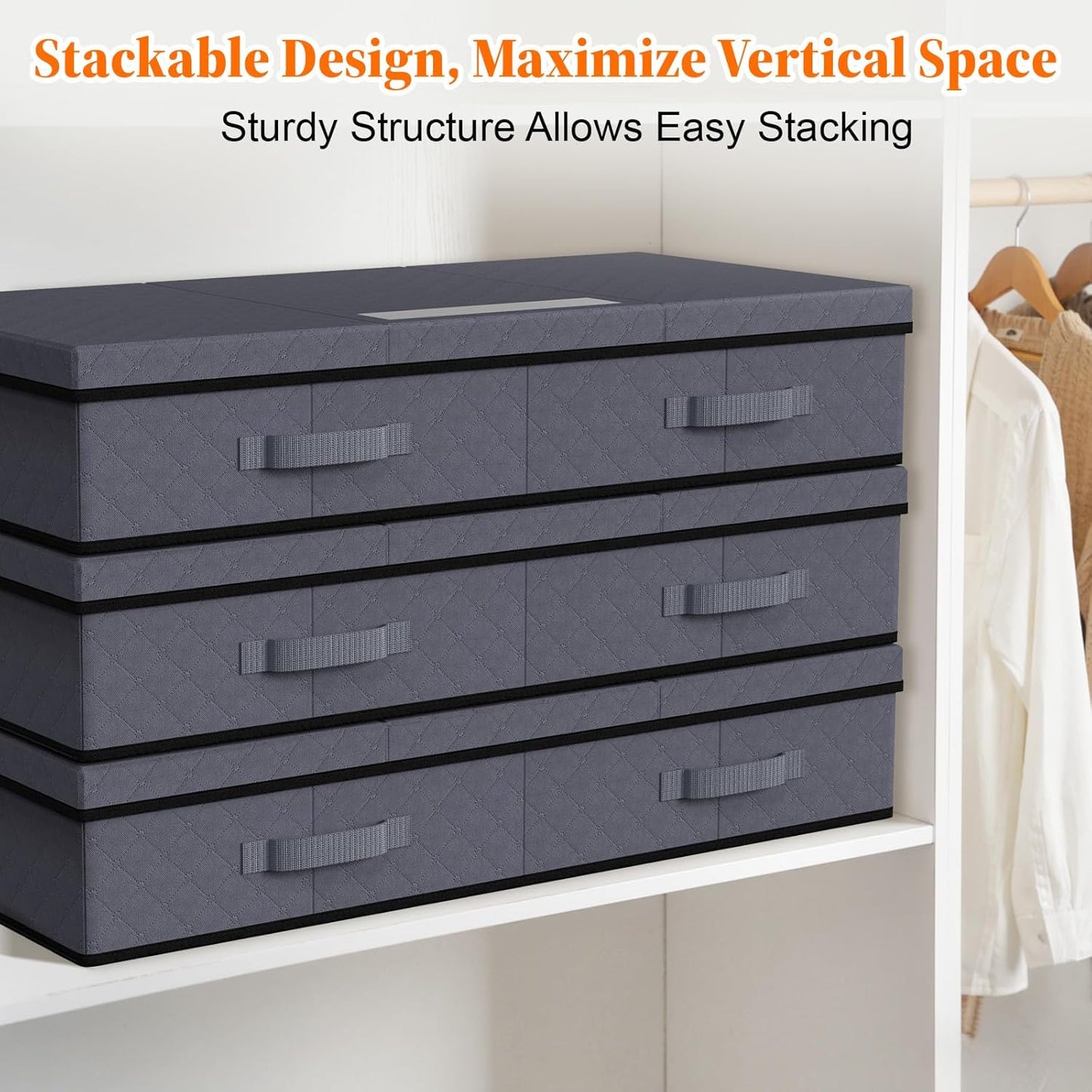 StoreHappily Under Bed Storage Containers - Foldable & Stackable Bags with Clear Window | 2 Pack (Grey)