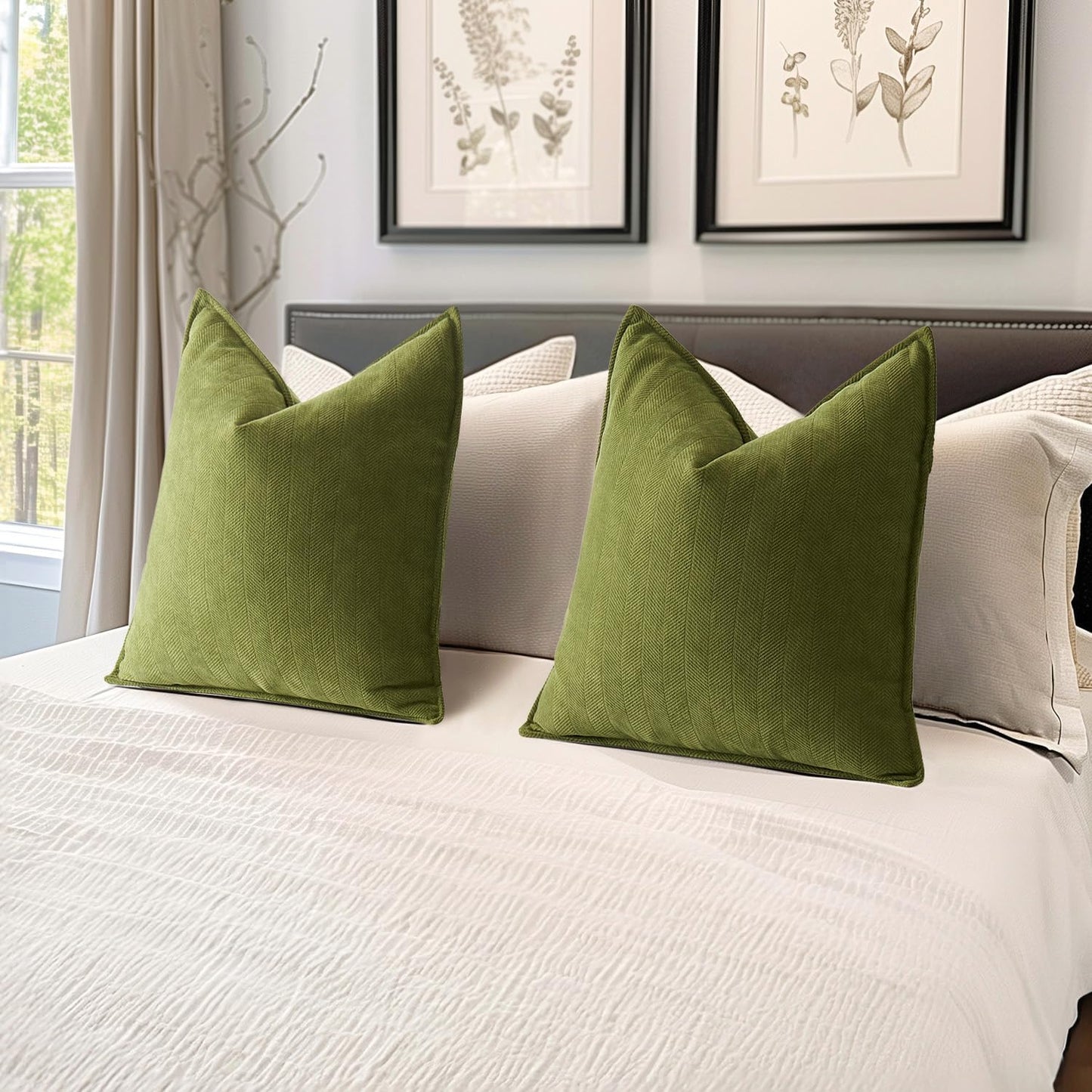 MIULEE Decorative Pillow Covers - Soft Chenille Moss Green | 18x18 Inch Farmhouse Cushion for Sofa & Bedroom