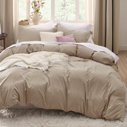 Bedsure Duvet Cover Set - King Size Light Brown Cotton-Like Bedding, 3 Pieces with Zipper Closure & Pillow Shams