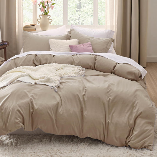 Bedsure Duvet Cover Set - King Size Light Brown Cotton-Like Bedding, 3 Pieces with Zipper Closure & Pillow Shams