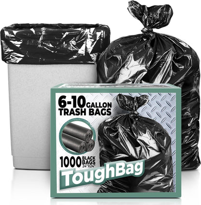 ToughBag 6-10 Gallon Trash Bags (1000 Count) – Small Black Garbage Bags for Home, Kitchen, Office & Bathroom, Multi-Use Bulk Can Liners