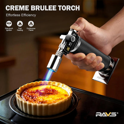 RAVS Butane Torch Lighter - Premium Metal Kitchen Torch with Adjustable Flame & Safety Buckle | Black