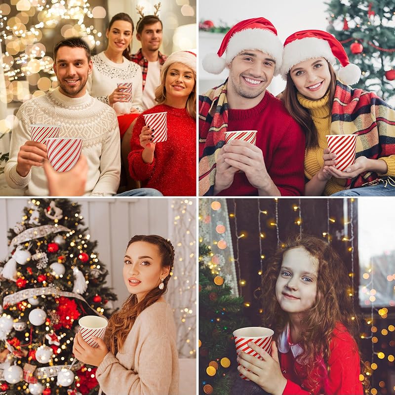 Hushee 100 Pcs Christmas Paper Cups 9 oz Candy Cane Stripes - Variation of THIS listing: 100