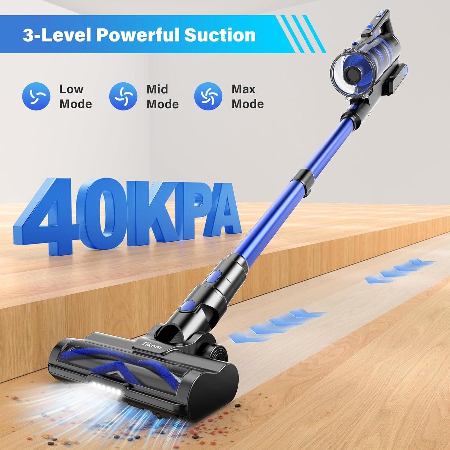 Tikom Cordless Vacuum Cleaner - 450W Lightweight Stick Vacuum for Hard Floors & Pet Hair | V700