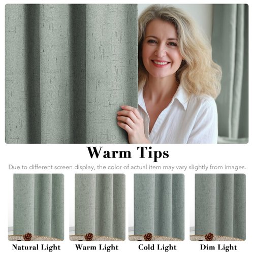H.VERSAILTEX 100% Blackout Curtains for Bedroom Thermal Insulated Linen Textured Curtains Heat and Full Light Blocking Drapes Living Room Curtains 2 Panel Sets, 52x96 - Inch, Green Bay