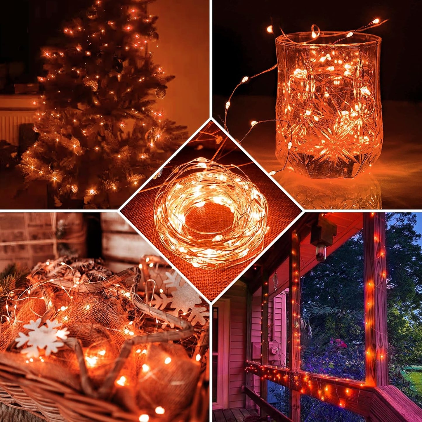 Skiennix 12 Pack Orange Fairy Lights - 7Ft 20 LED Twinkle String Lights | Battery Operated & Waterproof for Parties, Weddings, and Holidays
