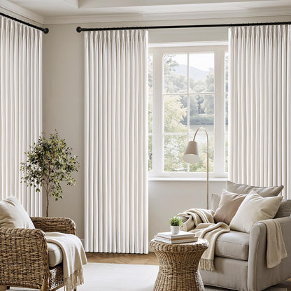 MIULEE Pinch Pleated Thick Linen Curtains - 90 Inch, 4 Panels, Semi-Sheer Light Filtering Drapes in Beige & White