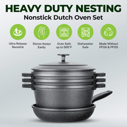 Granitestone 12 Pc Pots and Pans Set Non Stick, Nesting Dutch Oven Pots Set with Lid + Removeable Silicone Handles, Induction Cookware Sets for Kitchen, Dishwasher and Oven Safe