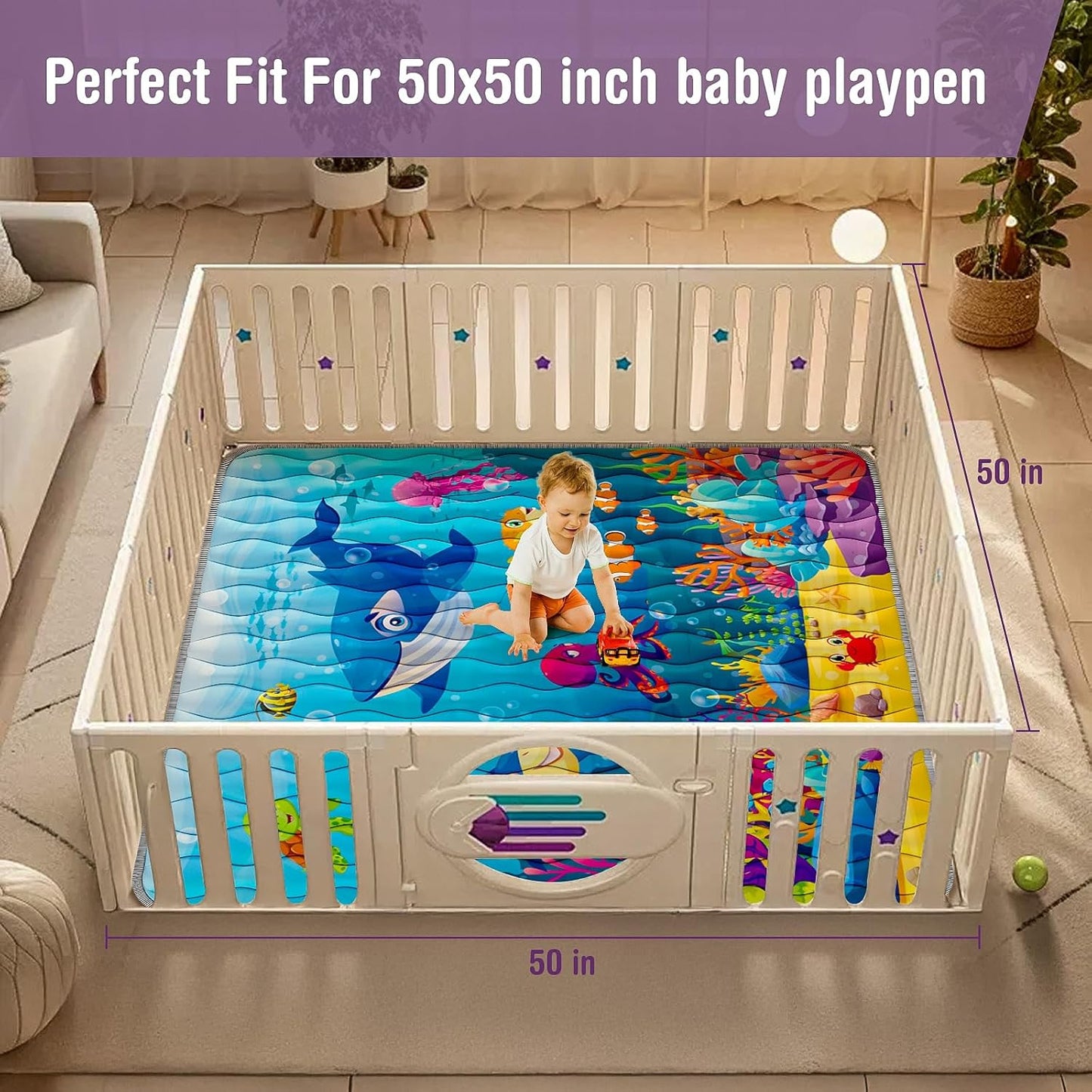 Skiennix Baby Play Mat - Thickened Waterproof & Non-Slip Crawling Mat | 50x50 Foldable Sea World Design