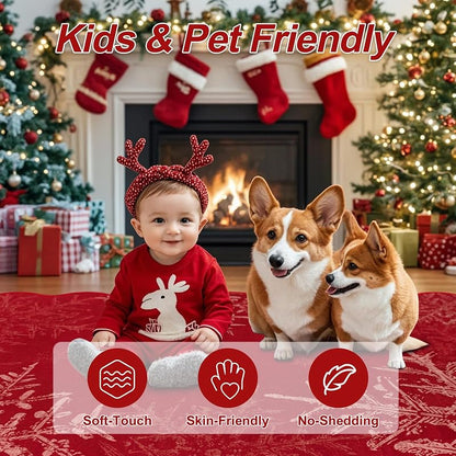 Red Snowflake Doormat 2' x 3' - Christmas Entryway Rug, washable