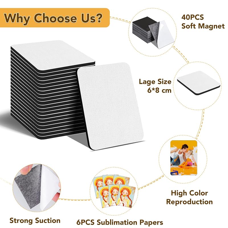 40 Pack Sublimation Magnet Blanks Set - 40 Rubber Pads + 40 DIY Magnets, Personalize Kitchen Decor - Variation of THIS listing
