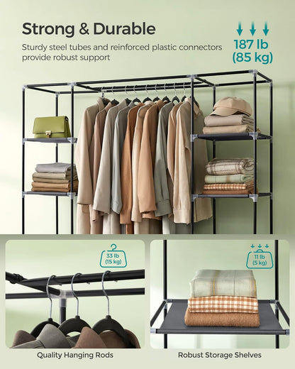 SONGMICS Portable Closet Wardrobe - Non-Woven Fabric Cover Clothes Organizer, 59 x 17.7 x 69 Inches, Gray