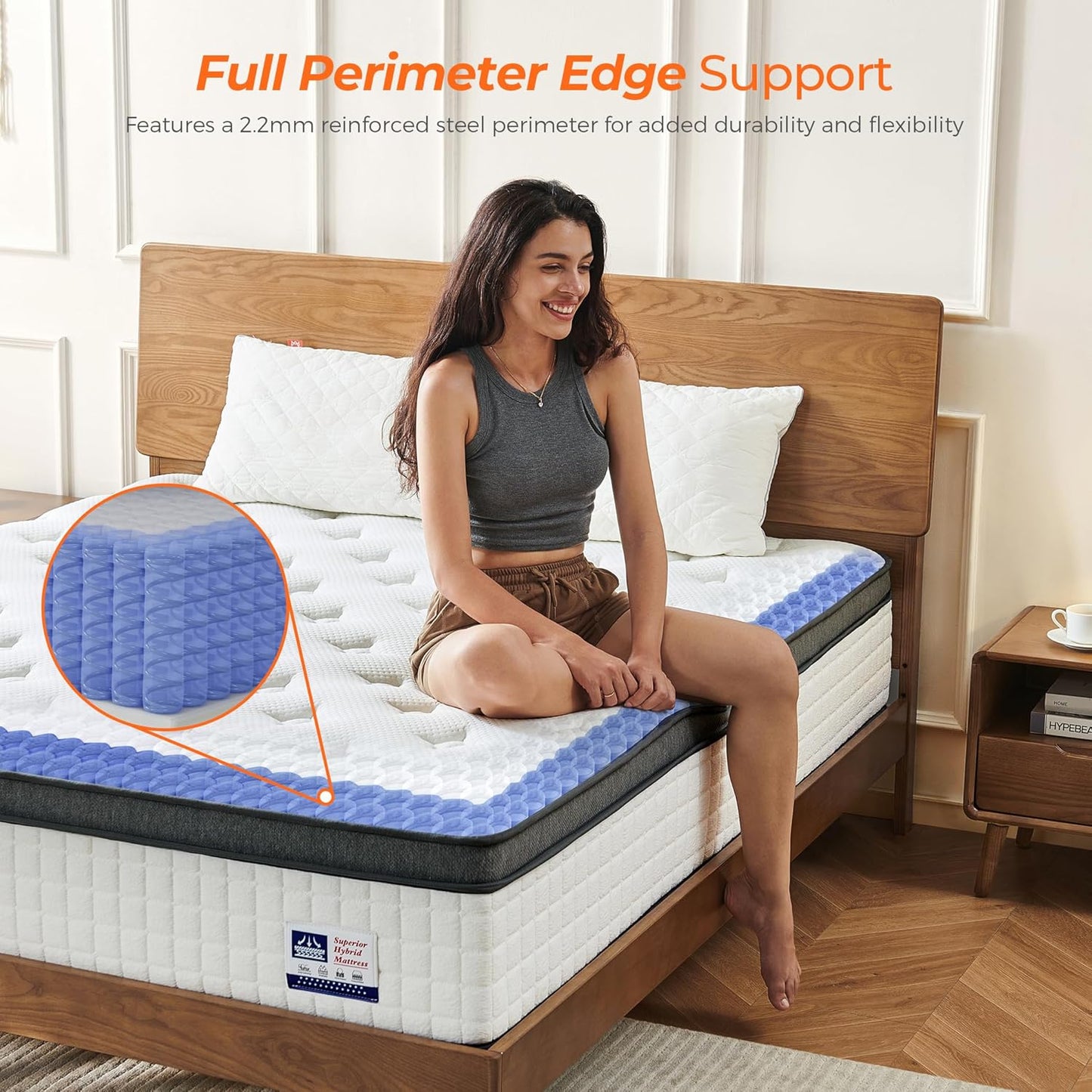 Skiennix 12 Inch Queen Mattress - Hybrid Design with Pocketed Springs & Gel Memory Foam for Support | Medium Firm, CertiPUR-US Certified