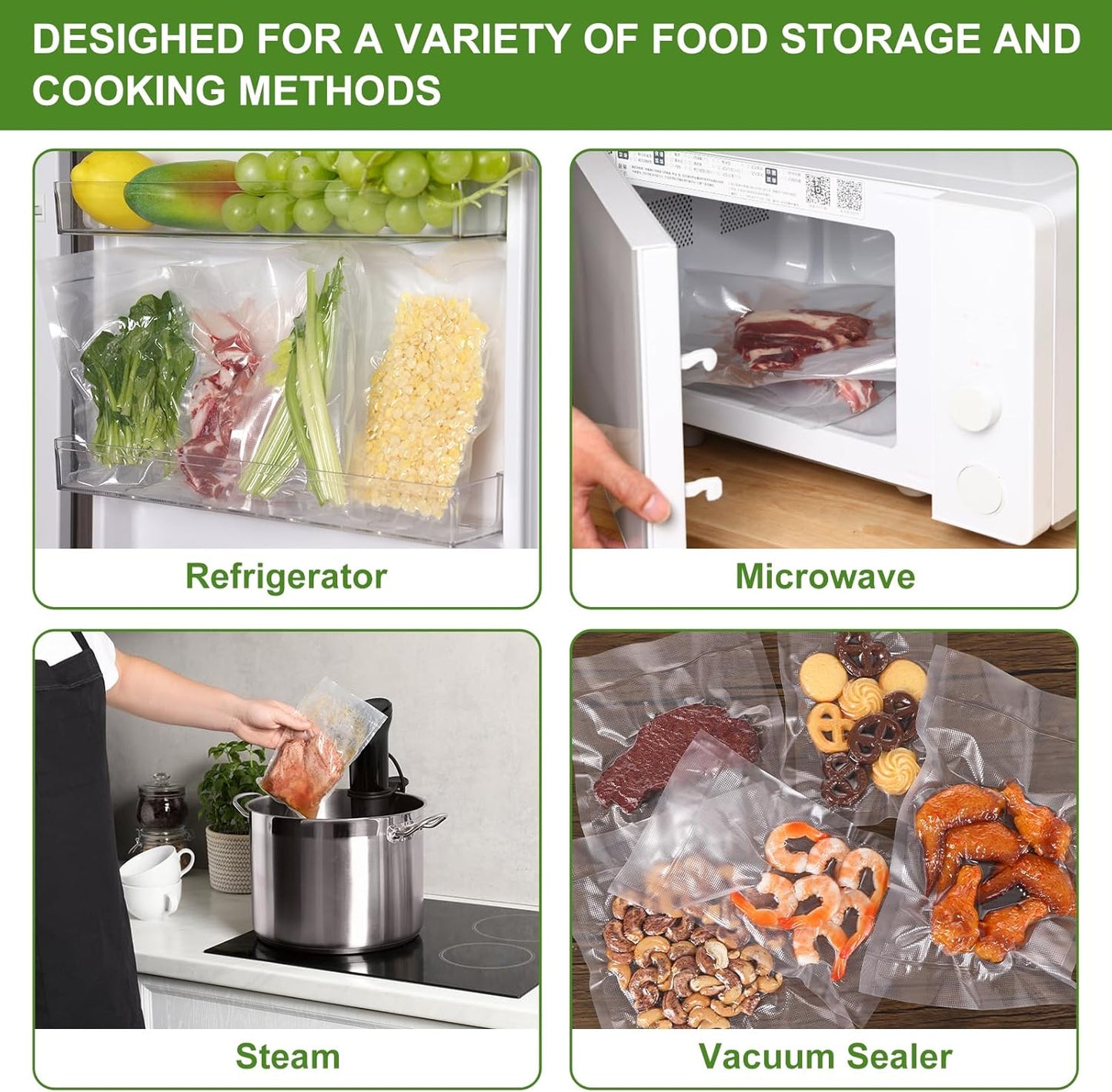 Moretoes Vacuum Sealer Bags - 110pcs BPA-Free Quart Size 8" x 12" | Pre-Cut Commercial Grade for Food Storage & Meal Prep