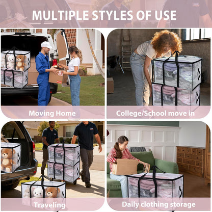 Skiennix Heavy-Duty Extra Large Moving Bags - Waterproof Storage Totes with Handles & Zippers | 6 Pack (Clear)