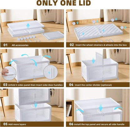 FINCHESCLUB Stackable Storage Bins - Extra Large 568QT Foldable Bins with Doors & Wheels | 3 Pack
