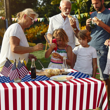 Patriotic Tablecloths by 4th of July | 4 Pcs 108" x 54" Red, White & Blue Rectangle Covers