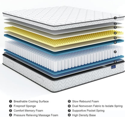 Vesgantti Twin Size Mattress - 12 Inch Fiberglass-Free Hybrid | Cool Sleep Memory Foam & Pocket Springs, Medium Firm