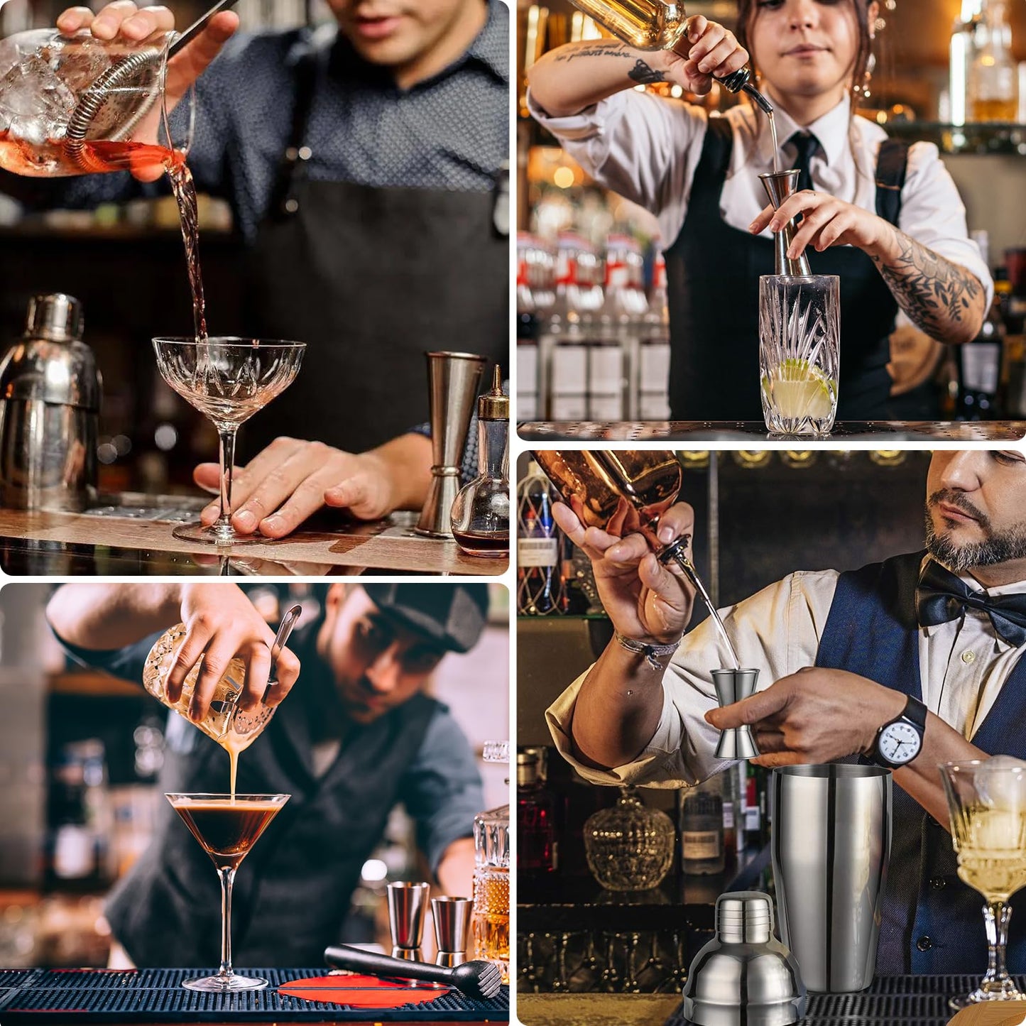 ZPUFAW Cocktail Shaker Set Bartender Kit with Stand 11-Piece Bar Tool Set Housewarming Gift Including 24oz Cocktail Shaker Martini Shaker Muddler Strainer Mixing Spoon Jigger Bar Accessories