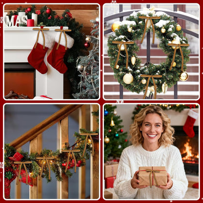 Skiennix 24 Pcs Velvet Bows - Elegant Khaki Christmas Tree Ornaments | 5”x7” Pre-Tied Holiday Décor