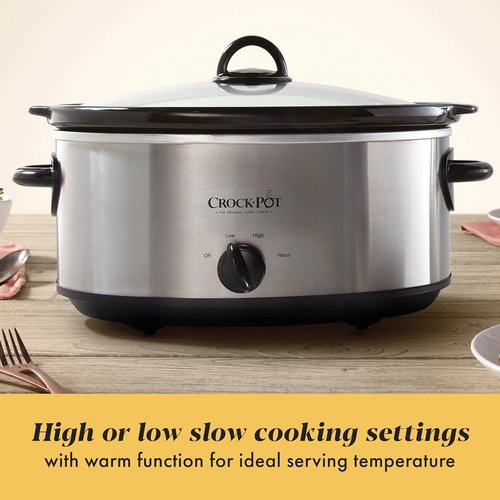 Crock-Pot 7 Quart Oval Manual Slow Cooker - Stainless Steel Cookware for Large Families & Entertaining