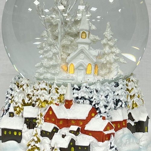 Ashfield & Harkness Winterland Church Decorative Snow Globe with Wind Up Music Box and LED Battery Operated Light