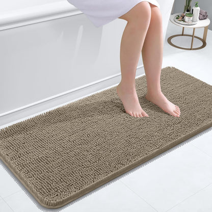 OLANLY Bathroom Runner Rugs - Soft, Absorbent Chenille Bath Mats | Quick-Dry, Machine Washable, 47x20, Warm Taupe