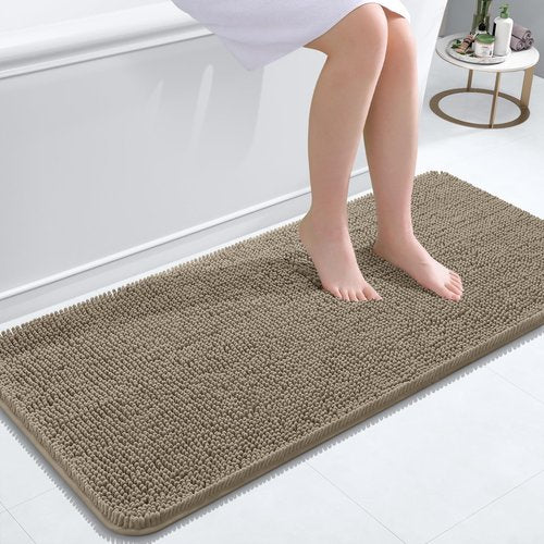 OLANLY Bathroom Rugs 47x20, Extra Soft Absorbent Chenille Bath Rugs, Rubber Backing Quick Dry, Machine Washable Bath Mats for Bathroom Floor, Tub and Shower, Home Decor Accessories, Warm Taupe
