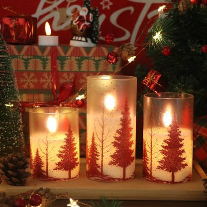 DRomance Flameless Christmas Tree Candles - Remote Timer, Real Wax, 3D Wick | Red, Set of 3 (3, 4, 5, 6 Inch)