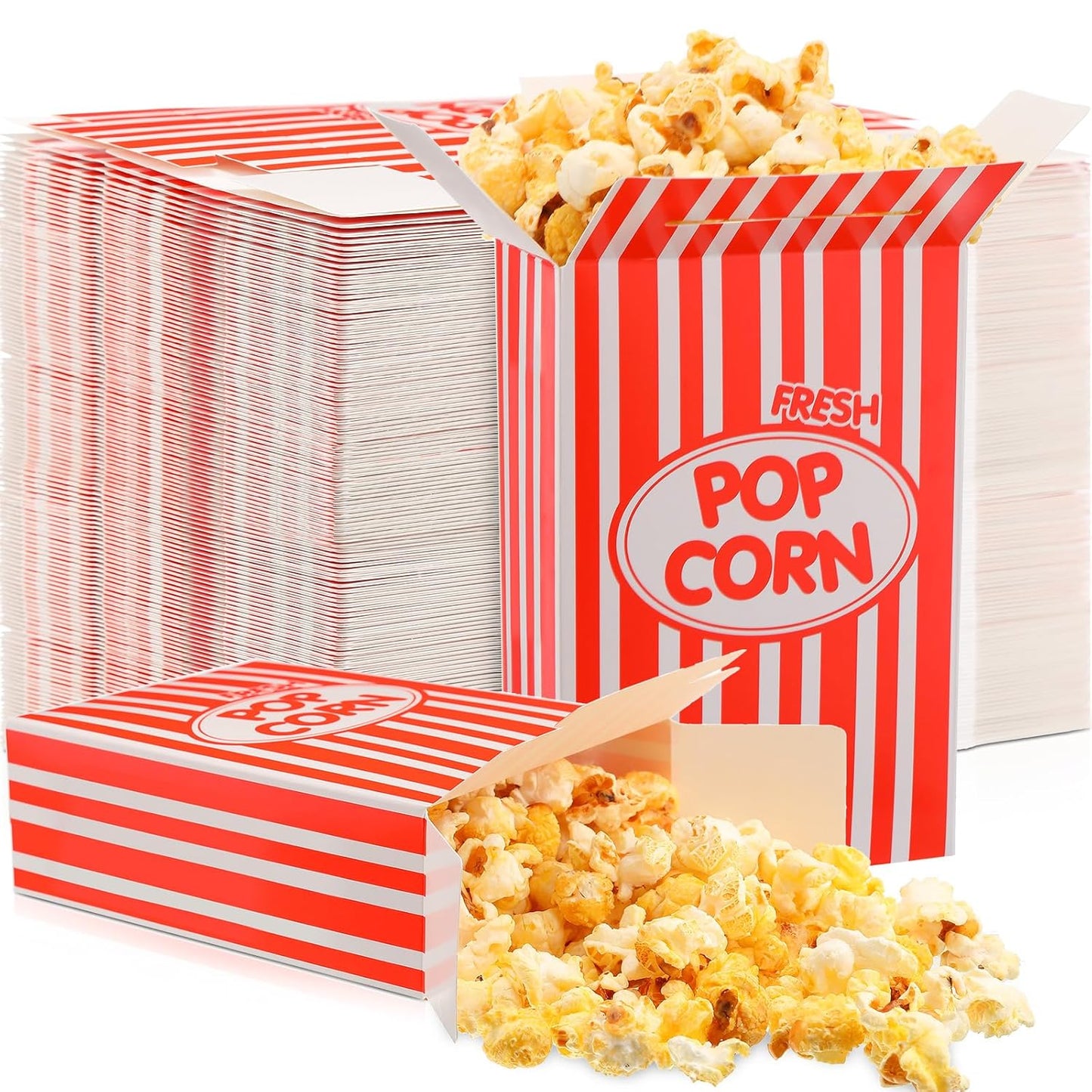 Xinnun 300 Pcs Disposable Popcorn Boxes - Oil Proof, Leak Proof, 1 oz Size | Red Striped Design for Parties