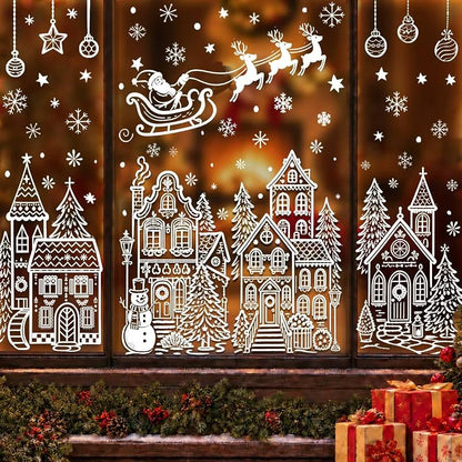 Christmas Village Window Clings – 4 Sheets 15.59 x 26.97 in Each, Winter White House Decor