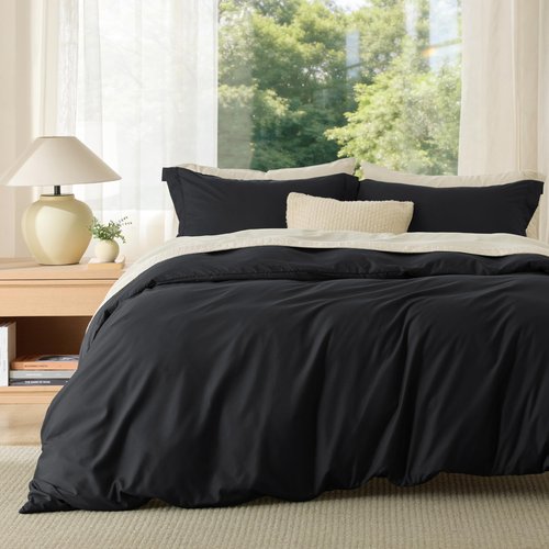 Bedsure Duvet Cover King Size - Soft Double Brushed Bedding Set for Kids & Adults, Zipper Closure, 3 Pieces, Includes 1 Duvet Cover (104"x90") & 2 Pillow Shams, NO Comforter, Black