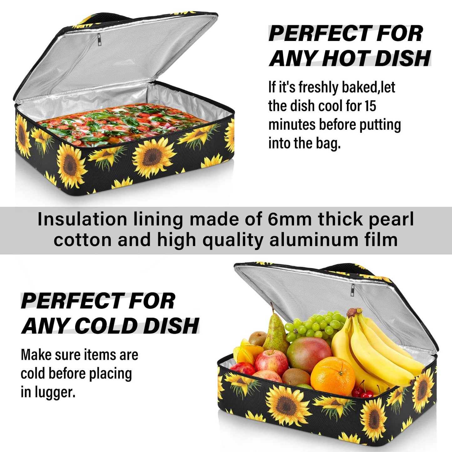 xigua Sunflower Casserole Dish Carrier, Portable Leakproof Insulated Casserole Carrier for Hot or Cold Food, Travel, Party, Picnic