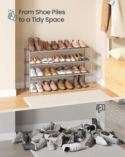 SONGMICS 3-Tier Shoe Rack - Stackable Metal Organizer for 16-20 Pairs | Gray, 11.8 x 36.2 x 21.7 Inches