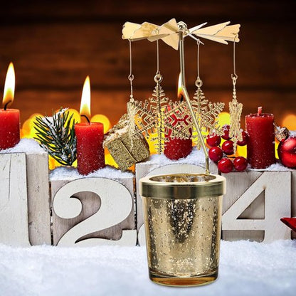Holibanna Rotating Candlestick | Christmas Carousel Tea Light Holder - Gold, 2PCS Snowflake Design