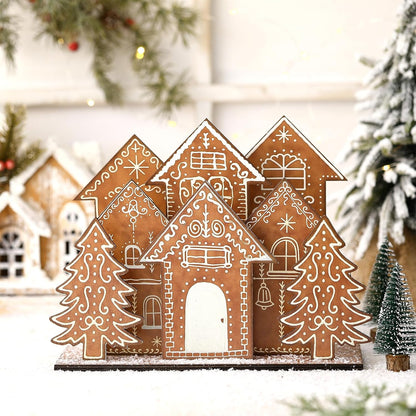 Threehoney Christmas Gingerbread House Decor - 8 Pcs Wooden Table Centerpiece for Holiday Cheer