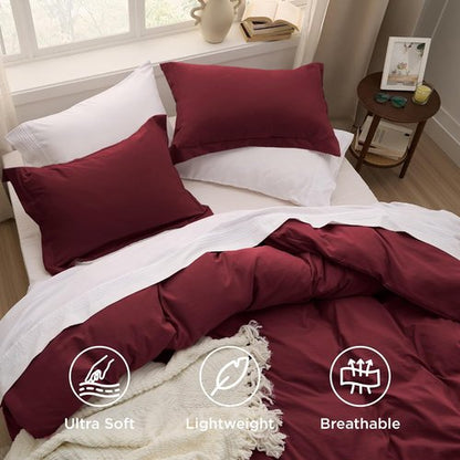 Bedsure Winery Duvet Cover Set - Extra Soft Queen Size 3-Piece Bedding with Zipper Closure | 90x90 Inches