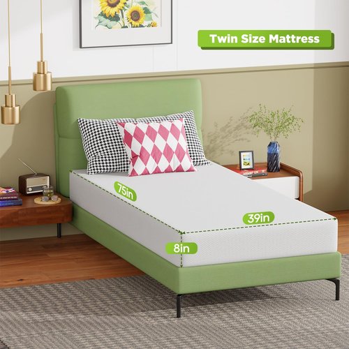FDW 8-Inch Twin Mattress - Medium Firm Foam Support | Breathable, Comfortable & Washable Cover